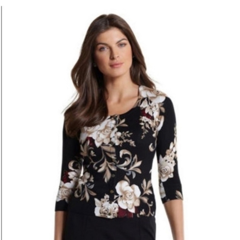 White House Black Market Black Floral Cardigan